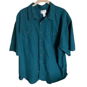 WINDRIDGE Men’s Teal Blue Green Short Sleeve Button Up 100% Cotton Shirt XXL